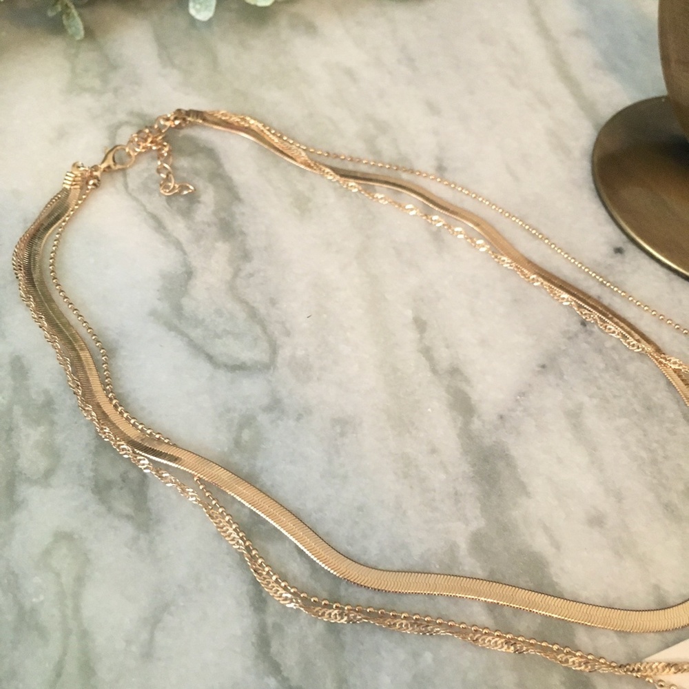 Layered Snake Chain Twist Rope Chic Gold Necklace - Picture 5 of 7